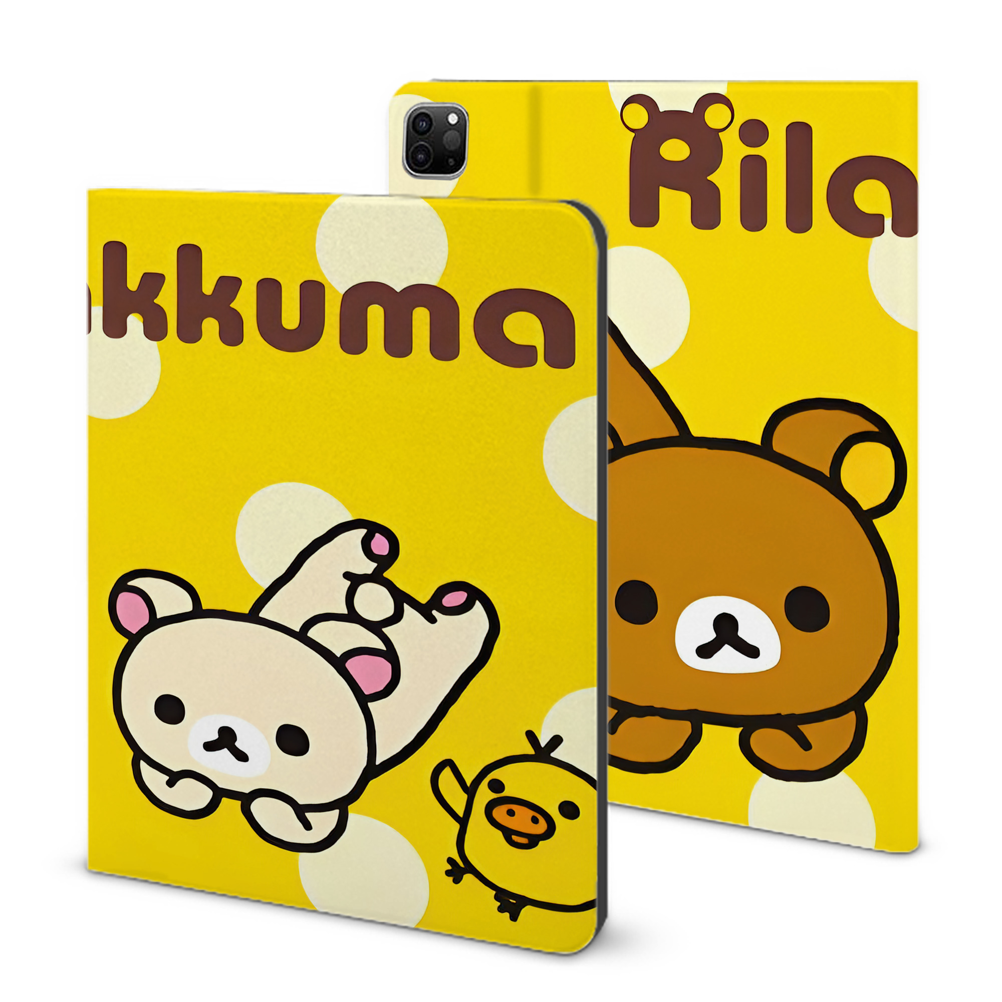 （画像用） リラックマ リラックマ キイロイトリ Rilakkuma Korilakkuma Kiiroitori IPad ケース ブック型 PUレザー TPU 耐衝撃 軽量 薄型 ペン収納なし 全面保護 IPad 各モデル対応
